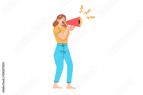 Woman Screaming in Megaphone Illustration