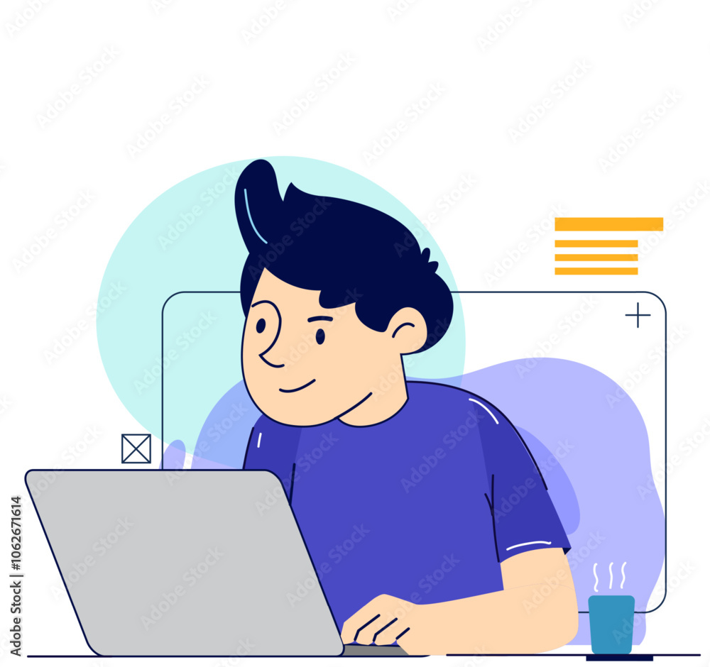 Education concept illustrations. Modern flat design illustration of a man working on something in front of a laptop.