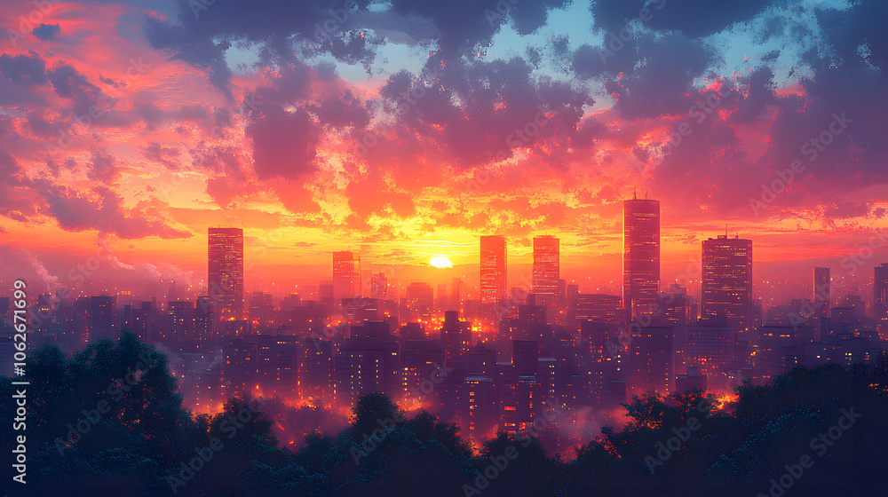 A City Skyline at Dusk with a Vibrant Sky, Silhouetted Skyscrapers Against the Colorful Horizon, Capturing the Beauty of Urban Landscapes and Twilight Moments
A City Skyline at Dusk with a Vibrant Sky, Silhouetted Skyscrapers Against the Colorful Horizon, Capturing the Beauty of Urban Landscapes and Twilight Moments