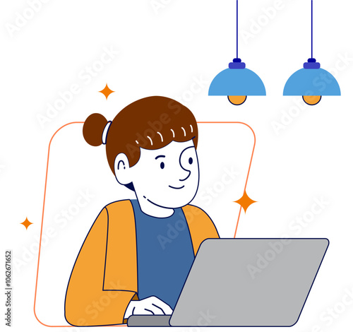 Obraz na płótnie Education concept illustrations. Modern flat design illustration of a woman working on something in front of a laptop. w salonie