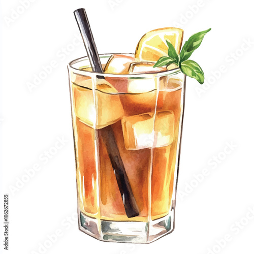 Ice tea watercolor clipart illustration