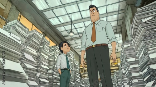 Wallpaper Mural Boss standing over stressed employee, emphasizing the pressure and hierarchy in the workplace. Leadership and workplace dynamics. Torontodigital.ca