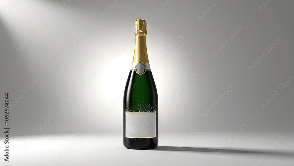 A sparkling wine bottle with a gold foil cap is elegantly lit against a simple background, highlighting its sleek design. A sparkling wine bottle with a gold foil cap is elegantly lit against a simple background, highlighting its sleek design.