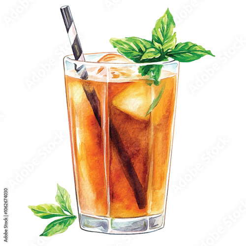 Ice tea watercolor clipart illustration