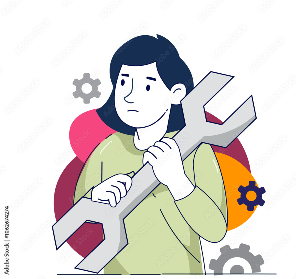 System under maintenance illustration concept, Error message about website under construction, update process, install software, operating system concept illustration