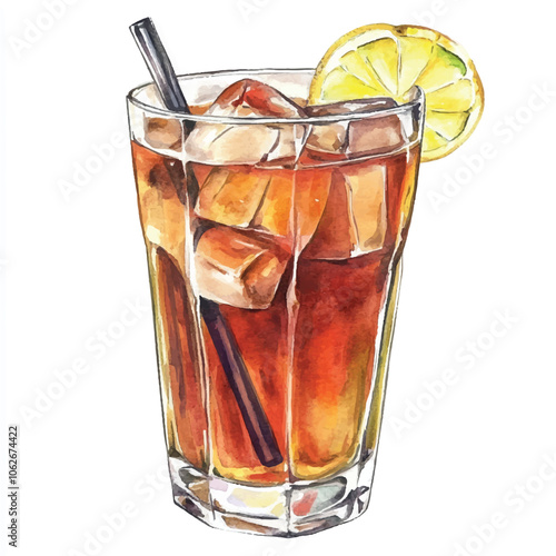 Ice tea watercolor clipart illustration
