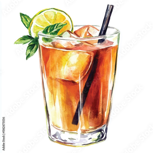 Ice tea watercolor clipart illustration