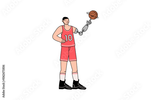 Man with Prosthetic Arm playing with Basketball Illustration