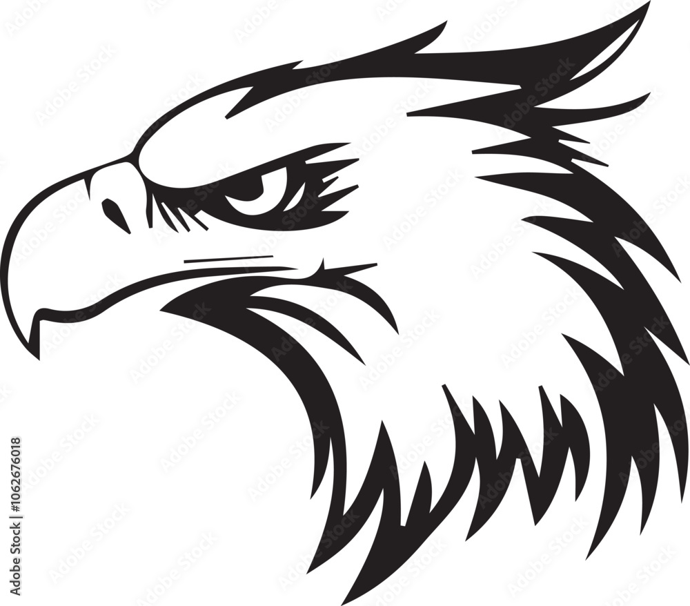 Bold Black and White Bird of Prey Vector Illustration, eagle head outline Bold Black and White Bird of Prey Vector Illustration, eagle head outline