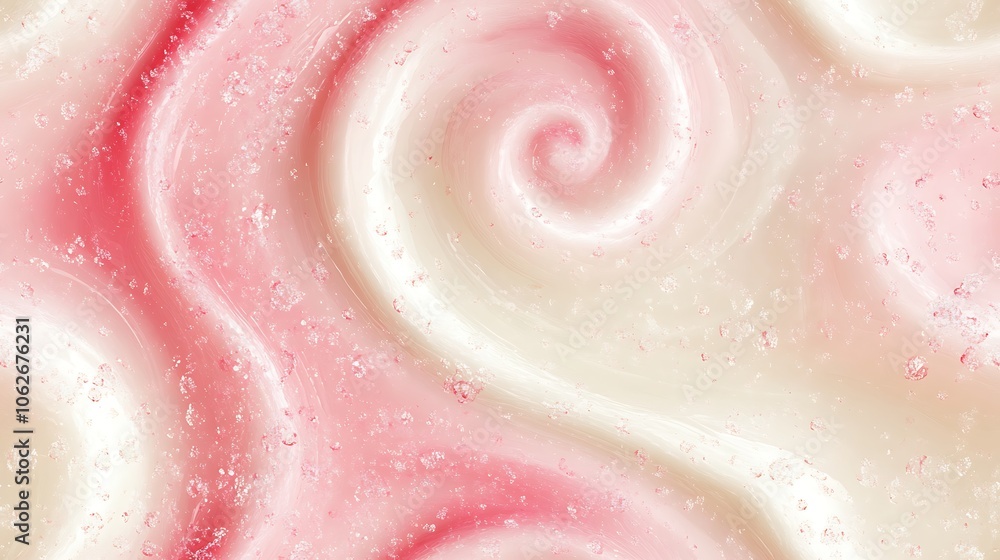 Obraz premium Peppermint pattern in soft watercolor style, gentle swirls of pink and white on a pastel cream background. Each swirl has a delicate gradient for a soft-focus effect, hd quality, cozy lighting.