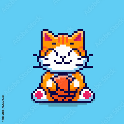 Pixel art Cat Playing with Ball game asset design