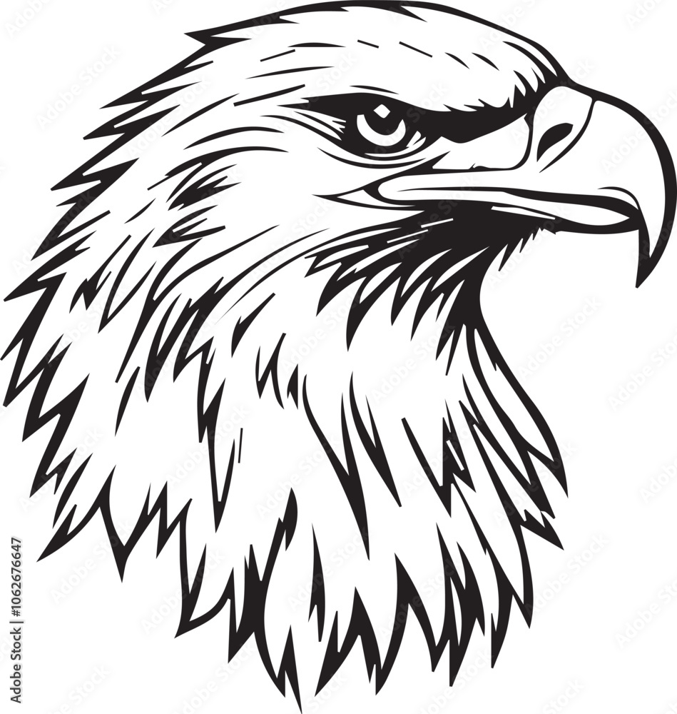 Stylized Black and White Eagle Head Illustration,stylized eagle art, eagle vector Stylized Black and White Eagle Head Illustration,stylized eagle art, eagle vector