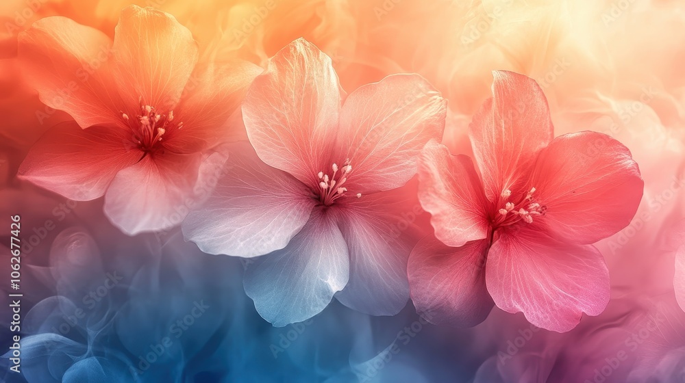 Beautiful delicate flowers with soft petals on a colorful abstract background.