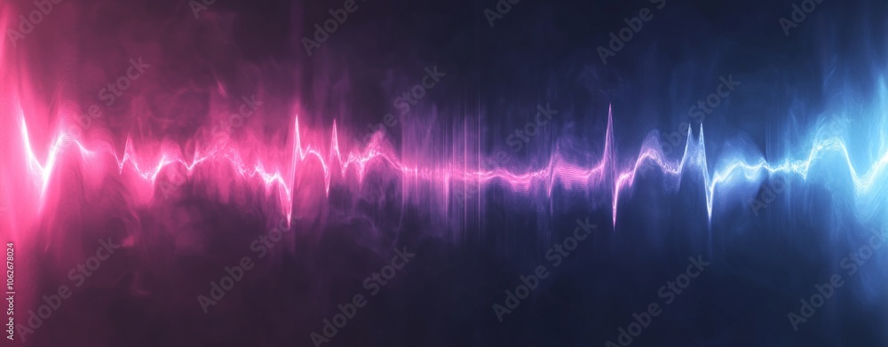 Abstract background with a blue and pink gradient, light rays, and wave lines. Abstract background with a blue and pink gradient, light rays, and wave lines.