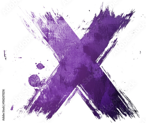 Abstract purple brush stroke x on transparent background