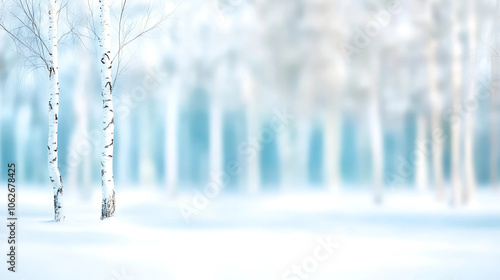 Winter forest background with snow covered trees. Winter landscape with snowy trees