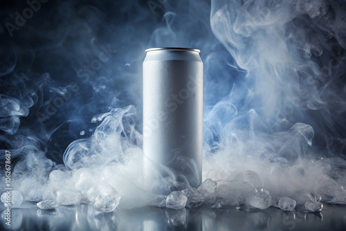 can soda bottle mockup, dark smoke background, Can of cold beverage, can mockup photo