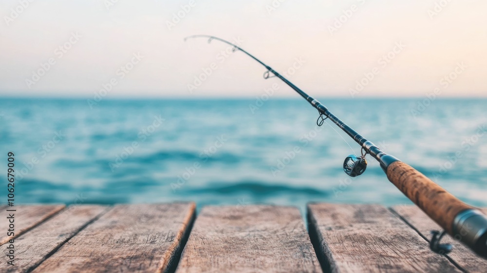 Serene Fishing Moment Casting a Line from Wooden Pier into the Calm Tranquil Ocean at SunsetSunrise Peaceful Outdoor Adventure and Leisure Activity Serene Fishing Moment Casting a Line from Wooden Pier into the Calm Tranquil Ocean at SunsetSunrise Peaceful Outdoor Adventure and Leisure Activity
