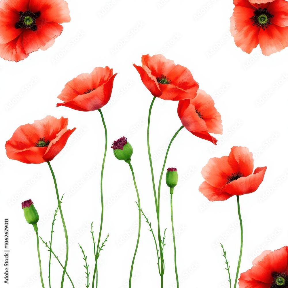 Watercolor poppy flowers in red, isolated on a white background. Watercolor poppy flowers in red, isolated on a white background.