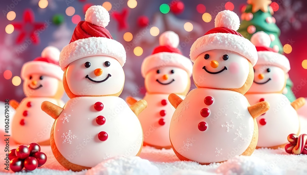 Adorable Christmas snowman cookies with red hats and festive decorations
Adorable Christmas snowman cookies with red hats and festive decorations