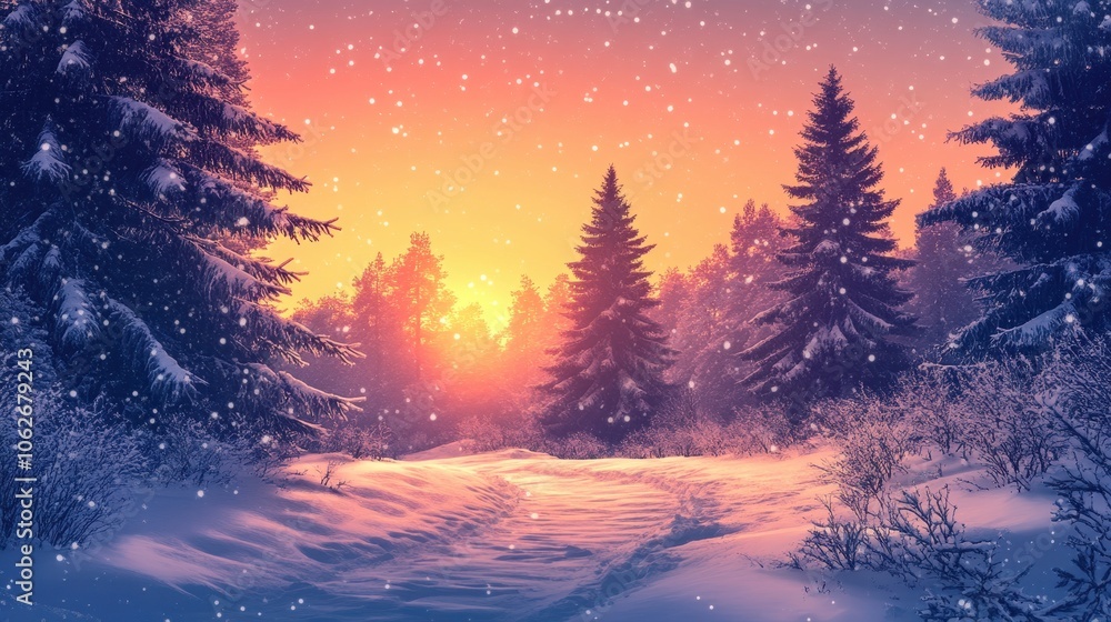 Beautiful winter landscape with fir trees in a snowy forest Beautiful winter landscape with fir trees in a snowy forest