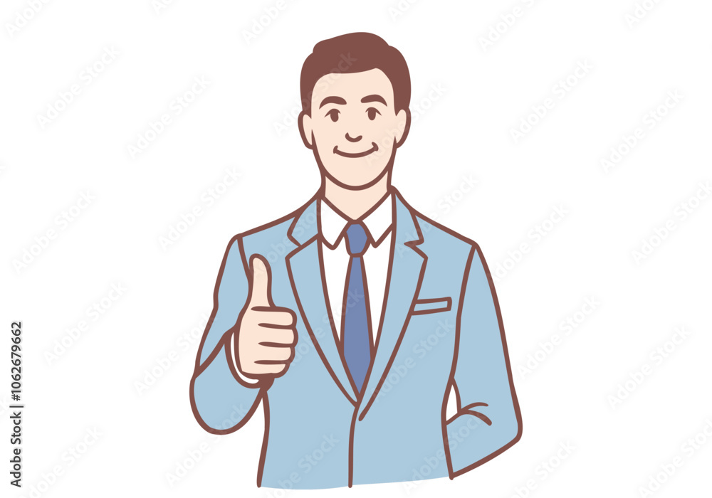 Businessman smiling and giving thumbs up as excellent sign. Hand drawn style vector design illustrations.
Businessman smiling and giving thumbs up as excellent sign. Hand drawn style vector design illustrations.