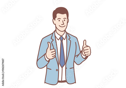 Businessman smiling and giving thumbs up as excellent sign. Hand drawn style vector design illustrations.
