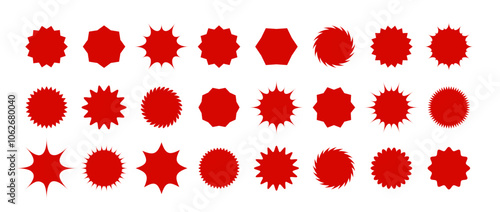 Starburst price. Special offer or shopping labels. Simple red icons for promotion design. Flat Vector illustration on white background.