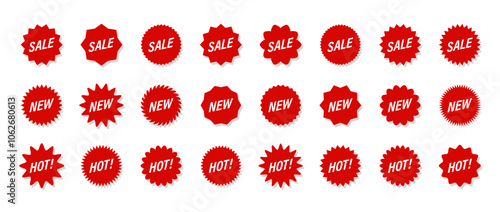 Set of red starburst price. Sunburst badges. Star sticker vector on white background. Simple labels in flat style.