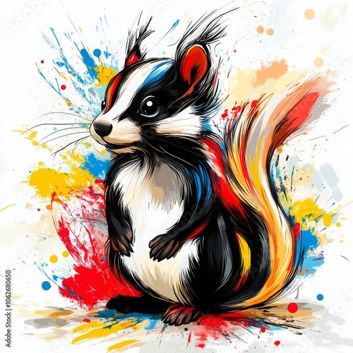 Vibrant Expressionism of a Skunk in Colorful Doodle Style photo