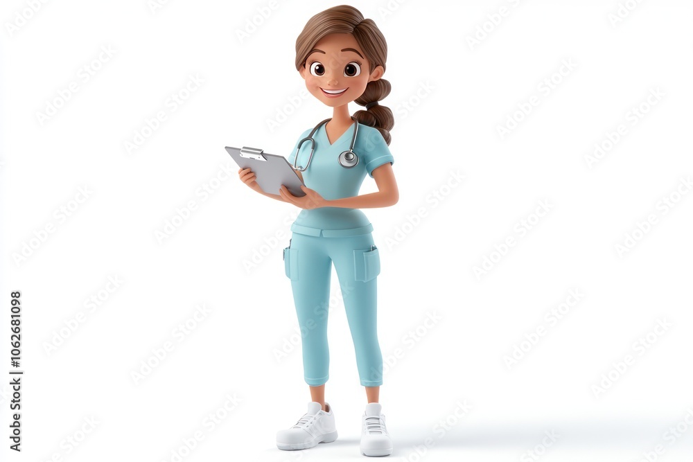 Smiling Cartoon Female Doctor Holding a Clipboard Smiling Cartoon Female Doctor Holding a Clipboard