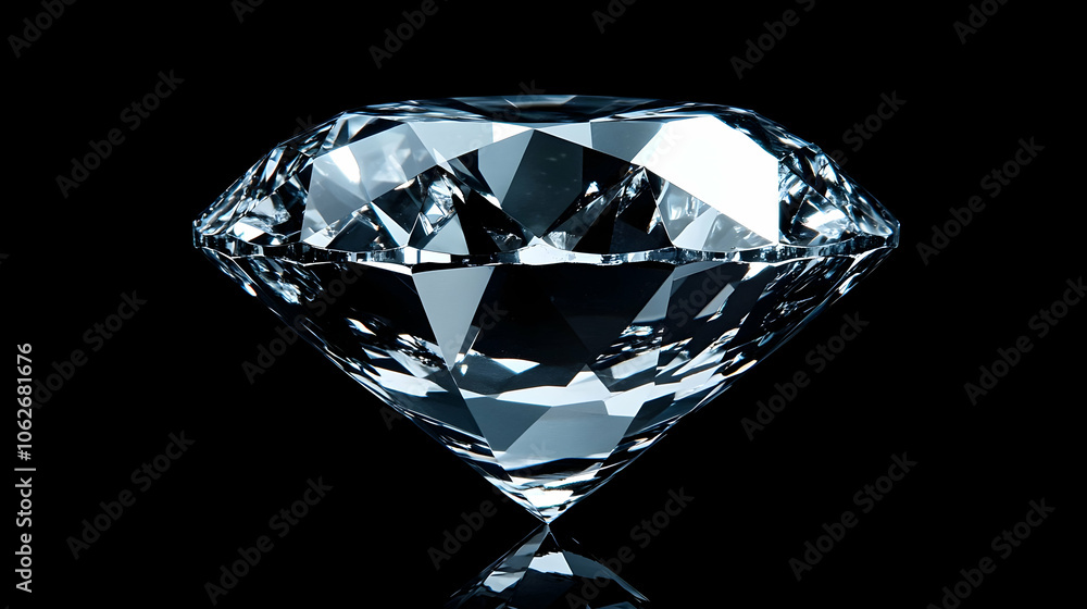 A large, intricately faceted diamond with a black backdrop, displaying remarkable clarity and precision in its cut A large, intricately faceted diamond with a black backdrop, displaying remarkable clarity and precision in its cut