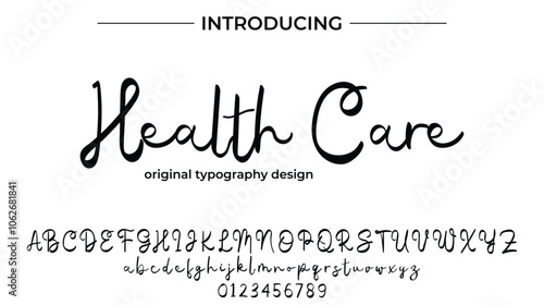 Health Care Font Stylish brush painted an uppercase vector letters, alphabet, typeface