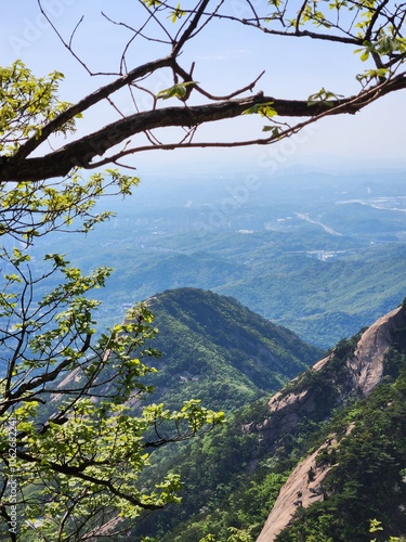 summer view of peak and rock at Bukhansan Mountain, South Korea. hiking. Korean mountain scenery.