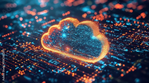Cloud Server Protection. Cloud Server Security. Secure cloud storage represented by a digital lock.