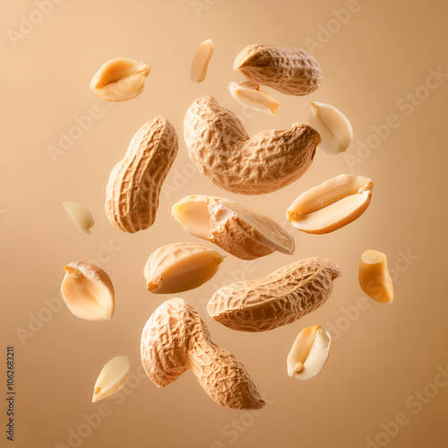 Wallpaper Mural peanuts slices floating or flying isolated on biege background Torontodigital.ca