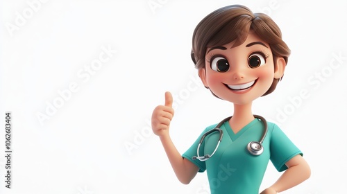 Smiling Cartoon Female Doctor Giving Thumbs Up