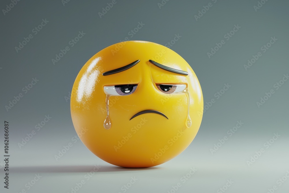 3D model of an emotional face with tears and a frown. 3D model of an emotional face with tears and a frown.