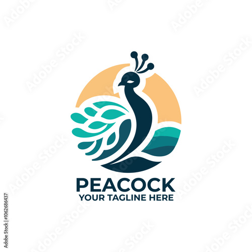flat design logo of a peacock