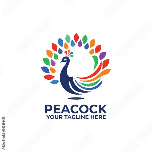 flat design logo of a peacock