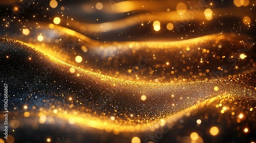 Abstract Golden Glitter Wave with Bokeh Lights