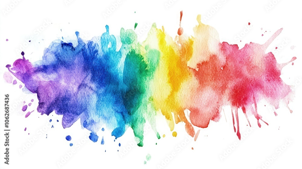 Fototapeta premium Vibrant watercolor splashes of rainbow hues blending harmoniously, creating a playful and eye-catching abstract design perfect for a modern, colorful postcard.
