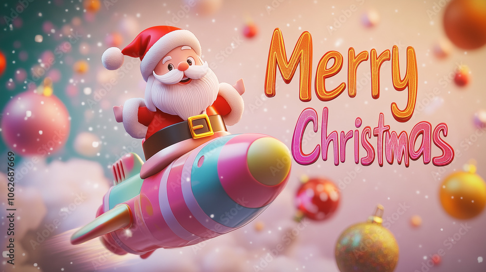 Naklejka premium Santa's Rocket Ride