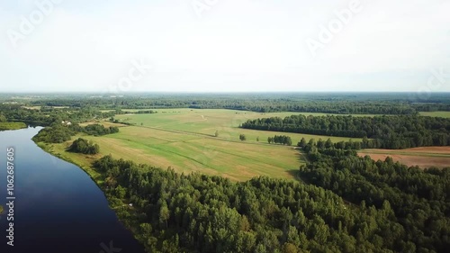 Beautiful summer landscape of river and forest