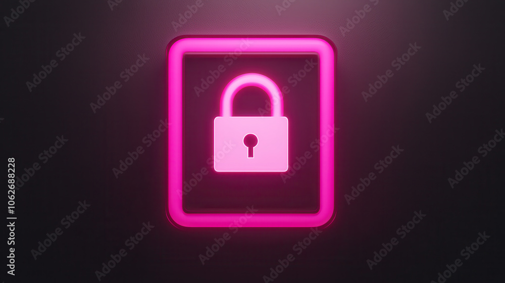glowing pink lock icon on dark background, symbolizing security glowing pink lock icon on dark background, symbolizing security