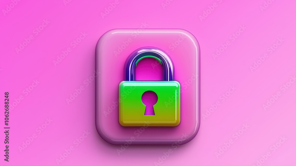 Colorful padlock icon on vibrant pink background, symbolizing security Colorful padlock icon on vibrant pink background, symbolizing security