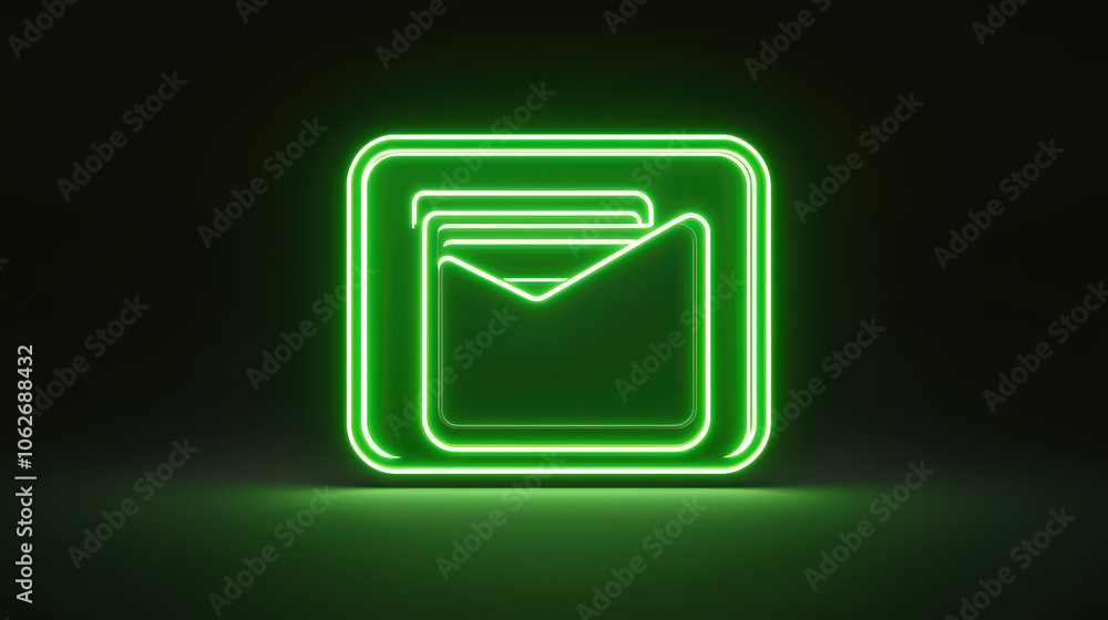 Neon green email icon with glowing outline on dark background Neon green email icon with glowing outline on dark background