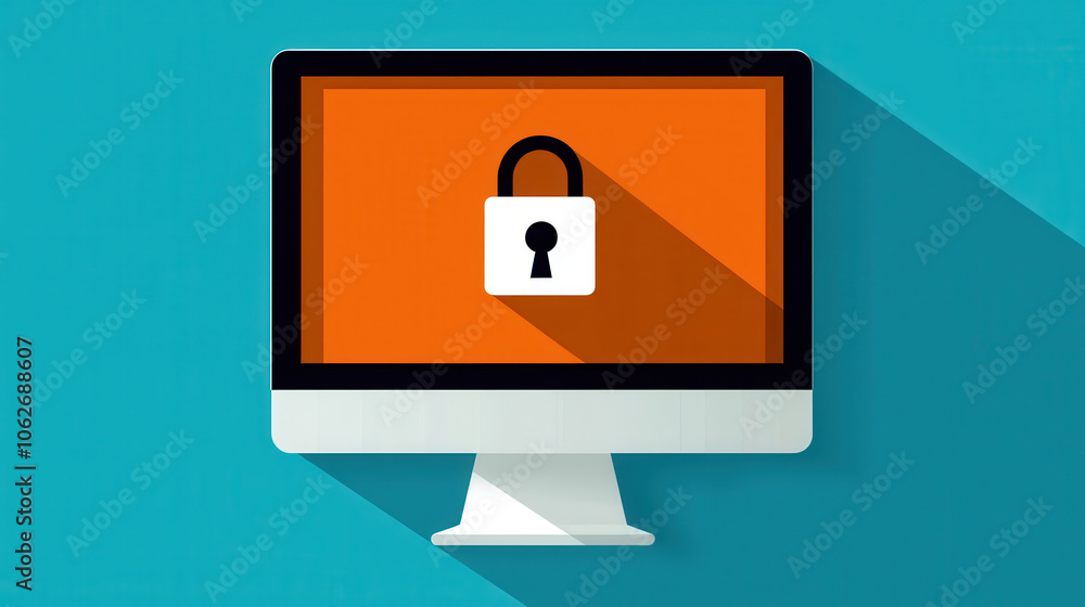 computer monitor displaying padlock symbol on orange background, representing security computer monitor displaying padlock symbol on orange background, representing security