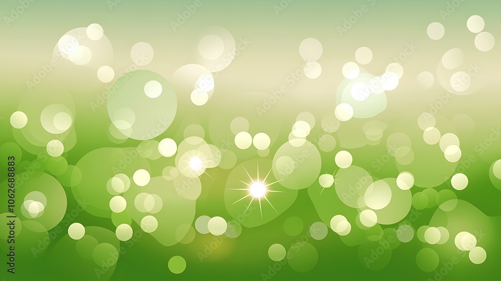 Abstract Green Background with Blurred Circles and Light Abstract Green Background with Blurred Circles and Light