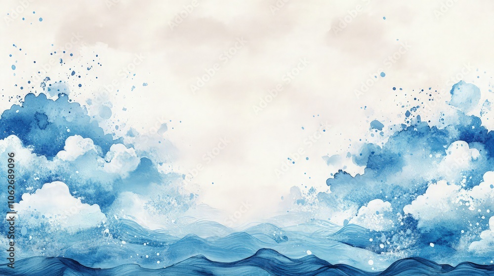 Elegant watercolor sky with delicate blue ink waves and gentle cloud splashes, creating a serene and abstract background perfect for a refined design. Elegant watercolor sky with delicate blue ink waves and gentle cloud splashes, creating a serene and abstract background perfect for a refined design.